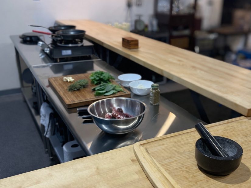 Sauce being poured over the dish